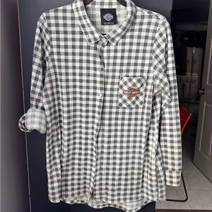Harley-Davidson Womens Black and White Checkered Shirt
